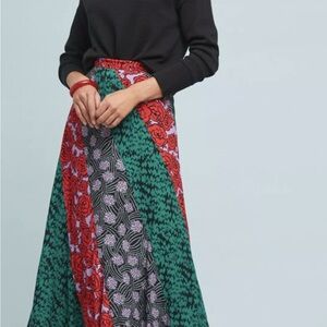 Maeve by Anthropologie Red and Green Floral Maxi Skirt